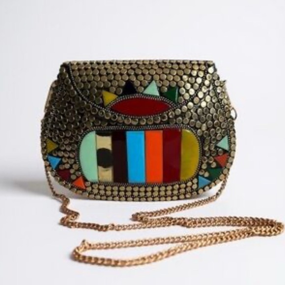 Ramla Boho Mosaic Chain Bag I Beaded Stone Crossbody |Festival Statement Purse - Picture 2 of 5